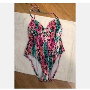 NWOT Sugar Beach Sz XS Strappy One Piece Swimsuit Colorful Animal Print